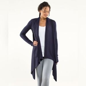 LULULEMON Navy Universal Wrap Ribbed Sleeve Drape Open Front Cardigan Sweater 4